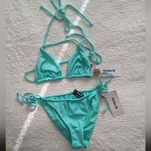NWT S classic Hurley bikini smooth luxe feel sustainable aqua teal